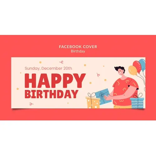 Flat design birthday party facebook cover