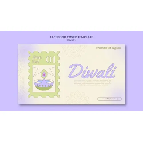 Flat design candle happy diwali facebook cover