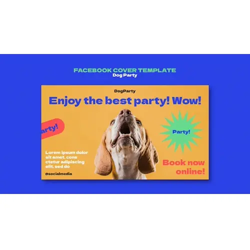 Flat design dog party facebook cover template