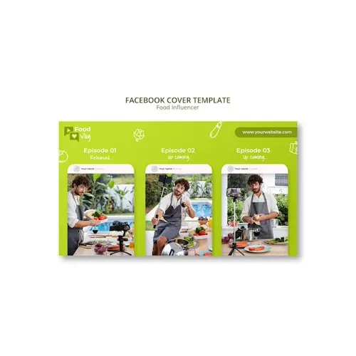 Flat design food influencer facebook cover template