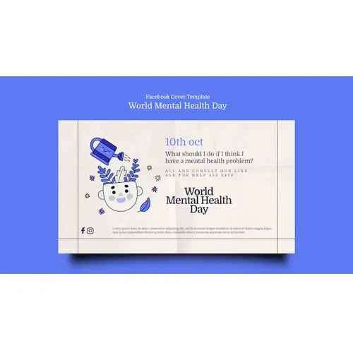 Flat design international mental health day facebook template