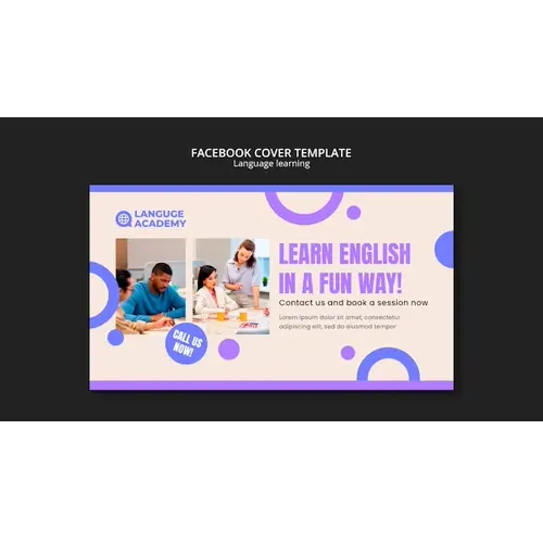 Flat design language learning facebook cover