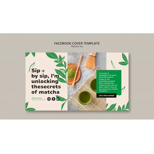 Flat design matcha tea facebook cover