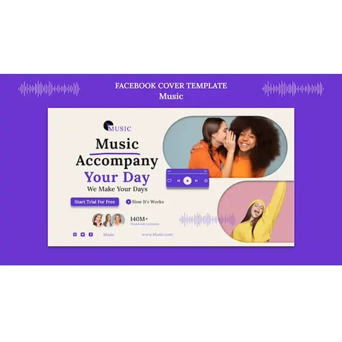 Flat design music app facebook cover