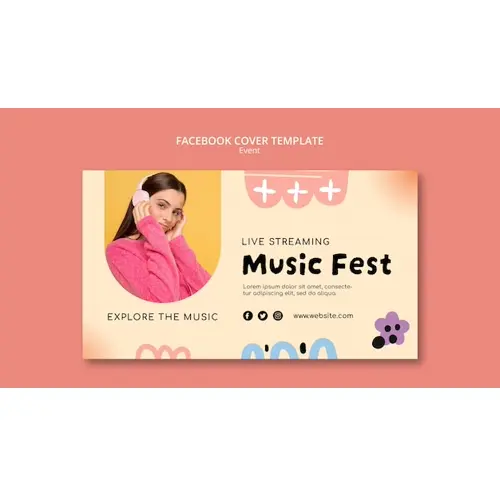 Flat design music event facebook cover template