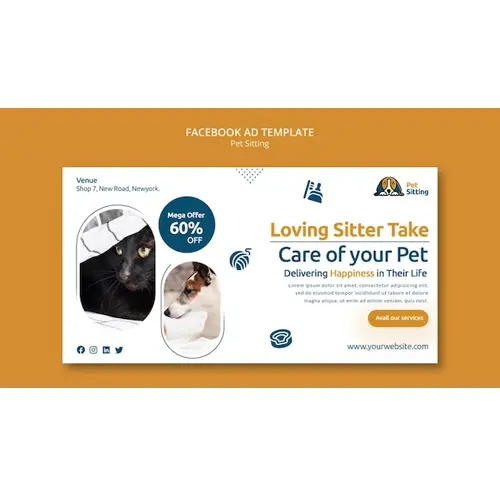 Flat design pet sitting facebook template