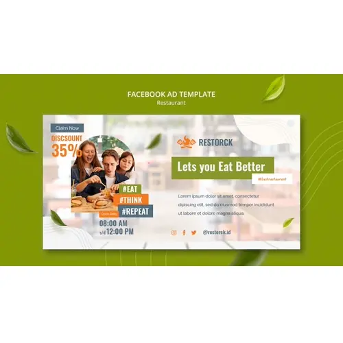 Flat design restaurant facebook ad template