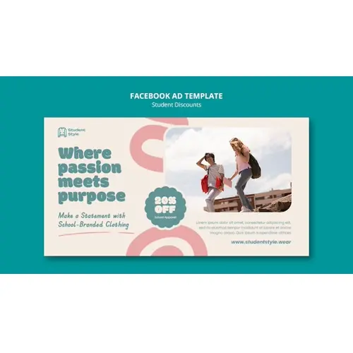 Flat design student discounts facebook template