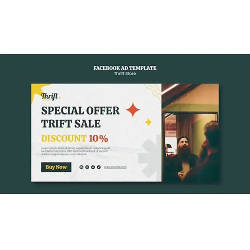 Flat design thrift store facebook template