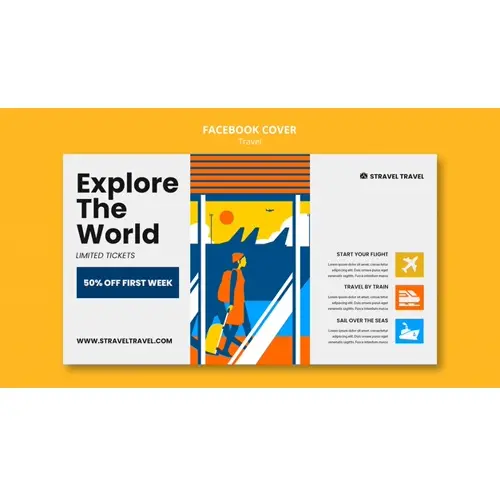 Flat design travel facebook cover template