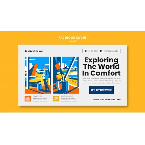 Flat design travel facebook cover template