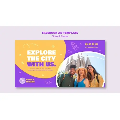 Flat design traveling adventure facebook template