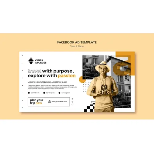 Flat design traveling adventure facebook template