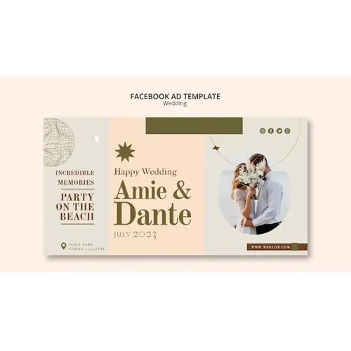 Flat design wedding celebration facebook cover