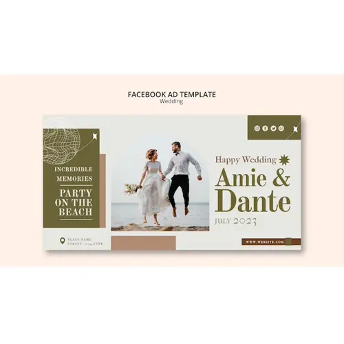 Flat design wedding celebration facebook cover