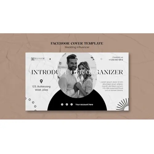 Flat design wedding influencer facebook cover template