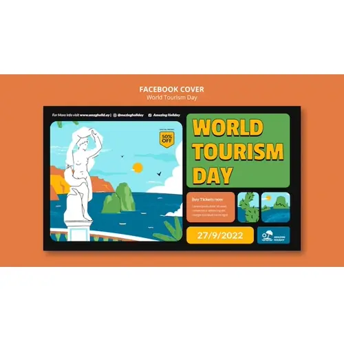 Flat design world tourism day facebook cover