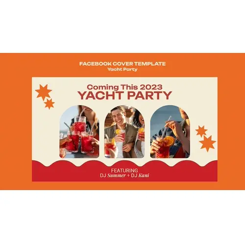 Flat design yacht party facebook cover  template