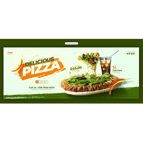 Food menu and delicious pizza Facebook cover banner template