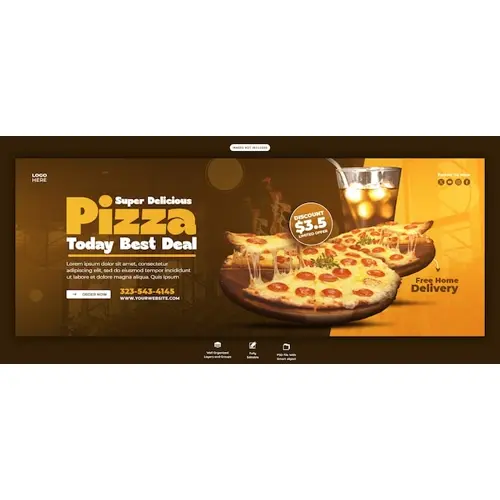 Food menu and delicious pizza Facebook cover banner template