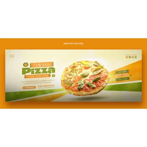 Food menu and delicious pizza Facebook cover banner template