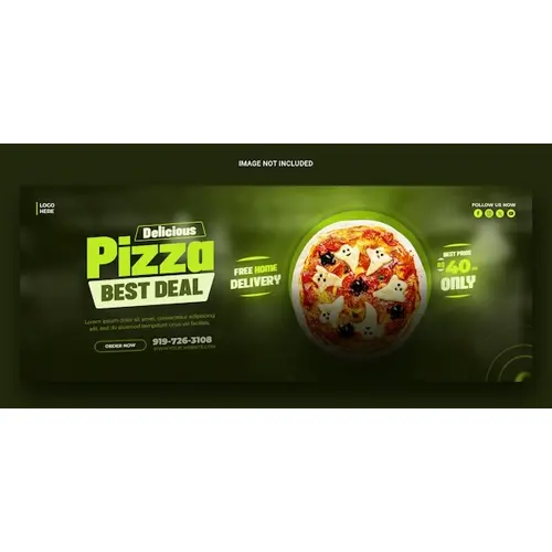 Food menu and delicious pizza Facebook cover banner template