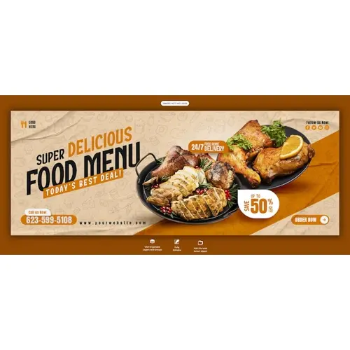 Food menu and restaurant Facebook cover banner template