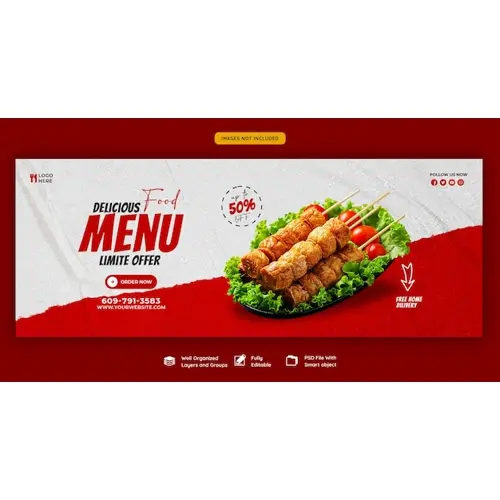 Food menu and restaurant Facebook cover template