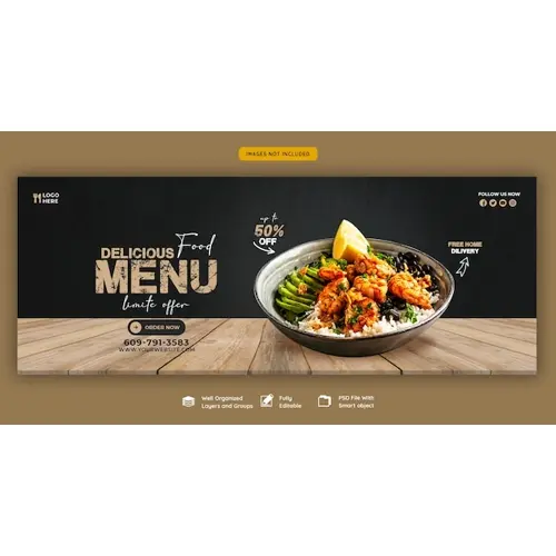 Food menu and restaurant Facebook cover template