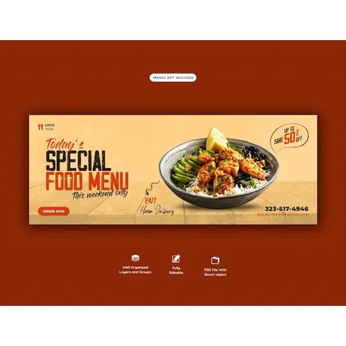Food menu and restaurant facebook cover template