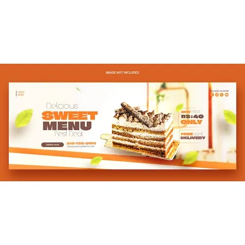 Food sweet menu and delicious pizza Facebook cover banner template