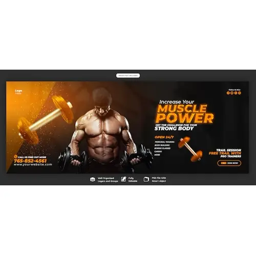 Gym and fitness Facebook cover banner template