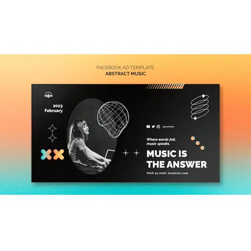 Hand drawn abstract music facebook template