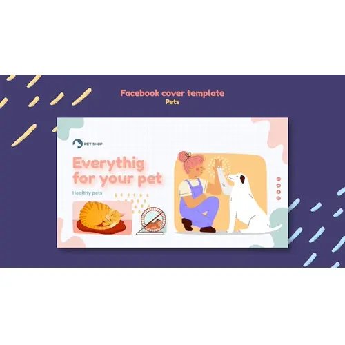 Hand drawn cute pets facebook cover template