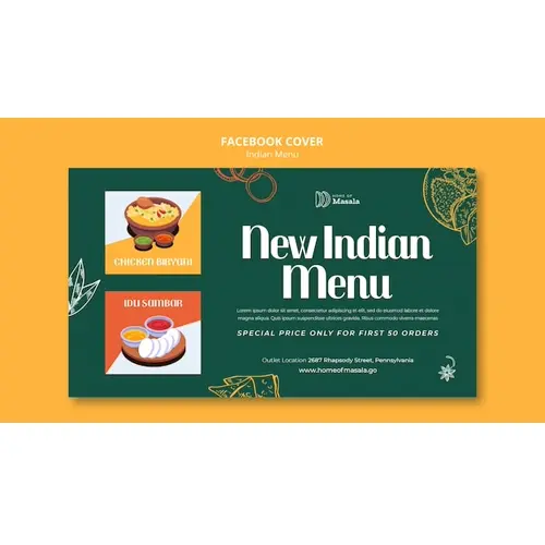 Hand drawn indian menu facebook cover template