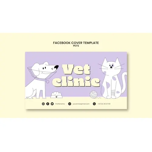 Hand drawn pets care facebook cover template