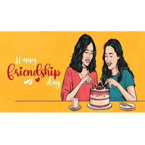 Happy friendship day facebook cover template with two friends are having a nice time together