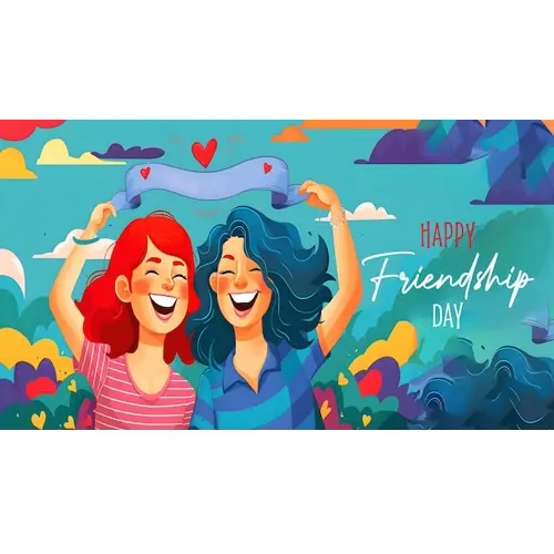 Happy friendship day facebook cover template with two friends are having a nice time together