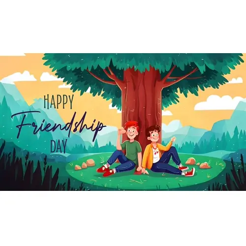 Happy friendship day facebook cover template with two friends are having a nice time together
