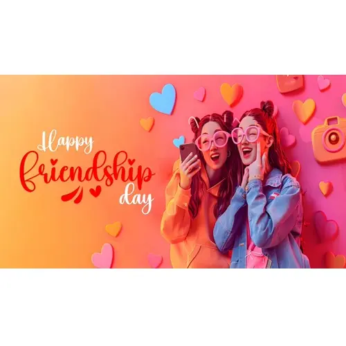 Happy friendship day facebook cover template with two friends are having a nice time together