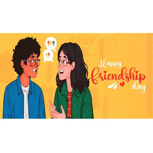 Happy friendship day facebook cover template with two friends are having a nice time together