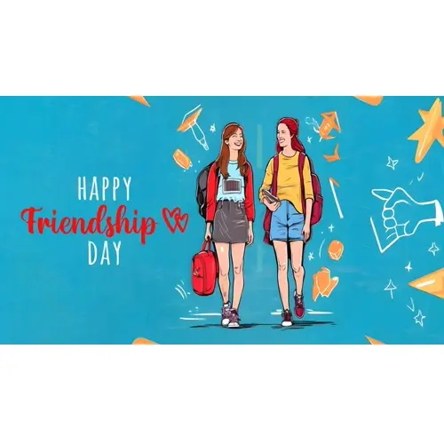 Happy friendship day facebook cover template with two friends are having a nice time together