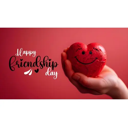 Happy friendship day facebook cover with red heart with smiley face which expresses friendship