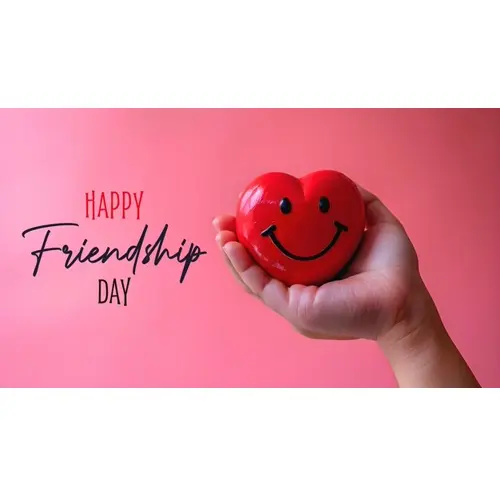 Happy friendship day facebook cover with red heart with smiley face which expresses friendship