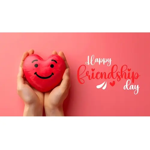 Happy friendship day facebook cover with red heart with smiley face which expresses friendship