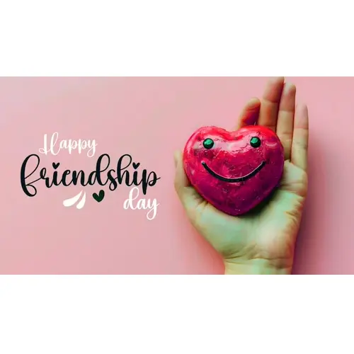 Happy friendship day facebook cover with red heart with smiley face which expresses friendship