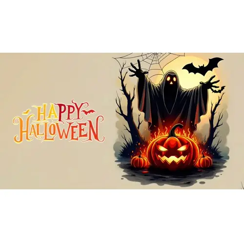 Happy halloween day facebook cover template with scary witches and demons haunted bats pumpkin