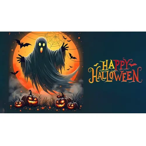 Happy halloween day facebook cover template with scary witches and demons haunted bats pumpkin