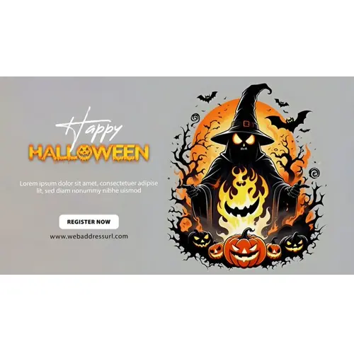 Happy halloween day facebook cover template with scary witches and demons haunted bats pumpkin