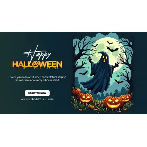 Happy halloween day facebook cover template with scary witches and demons haunted bats pumpkin